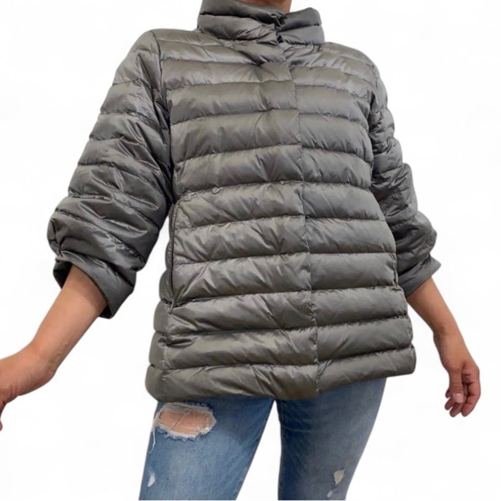 Anorak Women’s M Iridescent Goose Down Feather Micro Puffer Jacket 1/2 Sleeve